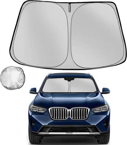 Windshield Sun Shade for 2018-2025 2026 BMW X3 Foldable Sun Sunshade for Car Front Window Blocks UV Rays and Heat Automotive Interior Protector Custom Fit Accessories