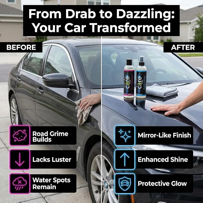 Travel Kit, Automotive Car Accessories and Cleaning Supplies, 4-Piece Set with Car Shampoo and Quick-Shine Polish, and 2 Microfiber Towels