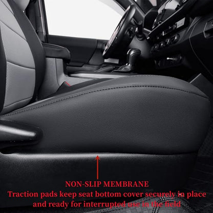 coverdream Custom Front Seat Covers Compatible with Select Toyota Tacoma Double Cab 2016 2017 2018 2019 2020 2021 2022 2023 Models - Leatherette (Black/Gray,Full Set)