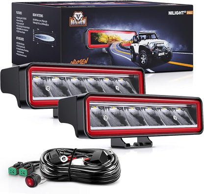 Nilight LED Light Pods 6.5 Inch 2 PCS 30W 3250LM Spot Fog w/ 16AWG Wiring Kit for Driving Bumper Reverse Auxiliary Lights on Truck ATV UTV Jeep