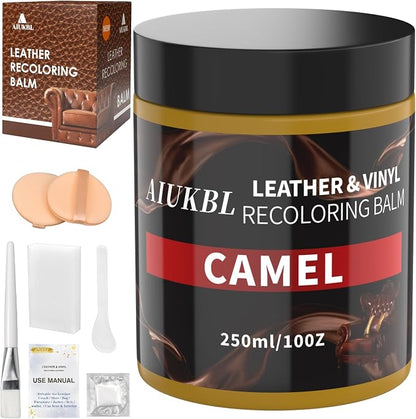 Leather Recoloring Balm, Leather Color Restorer, Leather Restorer for Couches, Leather Scratch Remover, Leather Scratch Repair, Leather Repair Kit for Furniture, Leather Dye (Camel.)