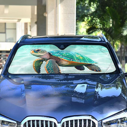 Sea Turtle Teal Windshield Sun Shade for Car Auto SUV Truck Foldable Front Window Sunshade Sun Visor Protector Block UV Rays Reflect Heat, 55" x 28"