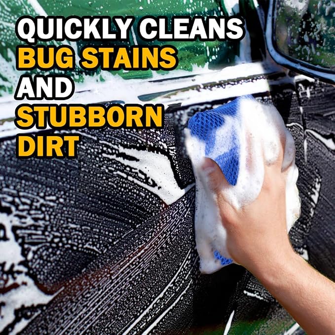 AIDEA Car Wash Sponge, Microfiber Large Bug and Tar Remover for Cars, Non Scratch Reusable Mesh Car Wash Sponges, 6PK, Blue, 5.71 * 3.54 * 1.89 inch