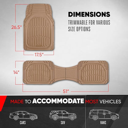 Motor Trend FlexTough LITE Rubber Car Mats Full Set - All Weather Floor Mats for Trucks, Cars & SUVs - Automotive Waterproof Beige Car Floor Mats for Cars Interior Accessories Universal Trim-to-Fit