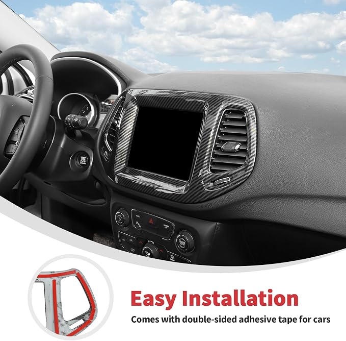 Linskip Information Screen Trim Compatible with 2017 2018 2019 2020 2021 Jeep Compass, Air Vent Covers for Jeep Compass Interior Accessories(Black Carbon Fiber)