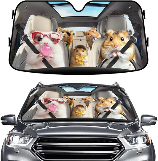 GENANY Cute Hamster Windshield Sun Shade for Car SUV Truck (55x30 Inches),Sun Shade Windshield, Shades for Front Windows, Auto Gift, Cute Car Decor