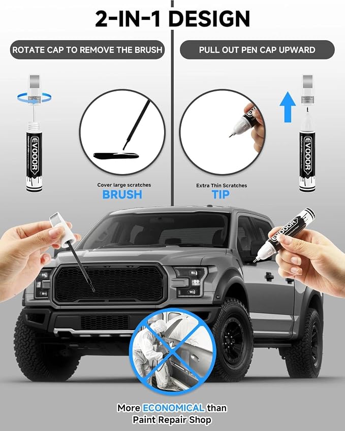 Touch Up Paint for Ford – Exact Match 2 in 1 Paint Pen for Chips and Nicks Repair (Space White Metallic(A3))