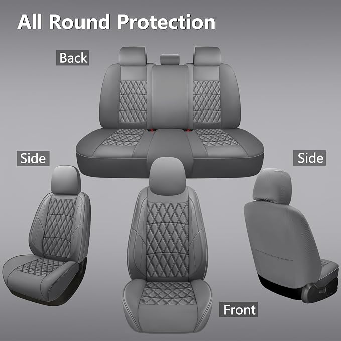 NS YOLO Leather Car Seat Covers,Universal Fit for Most Cars,SUVs and Sedans,Waterproof Luxury Leatherette Cushions, 5 Seats Protectors (Grey, Full Set-5 Seats(Front and Rear))