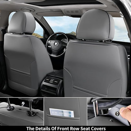 Coverado Front Seat Covers, Car Seat Cover, Gray Seat Covers for Cars, 2PCS Car Seat Protector,Waterproof Faux Leather Car Seat Cushion, Luxury Seat Cushions, Auto Seat Covers Fit for Most Vehicles