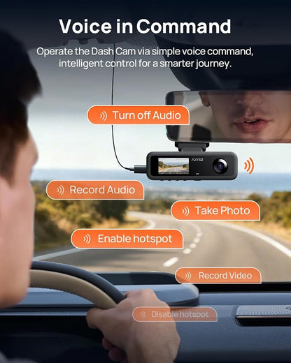 70mai 4K Dash Cam Front and Rear Inside, 3 Channel Car Dash Camera for Cars, Dashcam with GPS, Wi-Fi 6, Voice Control, Parking Monitor, Night Vision, Loop Recording, 64GB SD Card Included (T800E)