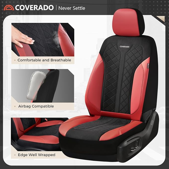 Coverado Seat Covers Full Set, Waterproof Car Seat Covers, PU Leather & Breathable Mesh Seat Protectors, 5-Piece Automotive Seat Covers, Universal Fit for SUVs, Trucks, Sedans