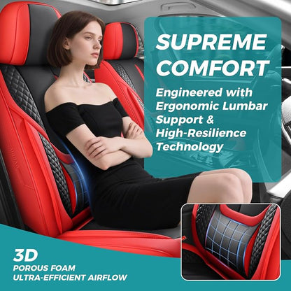 Car Seat Covers Full Set - Universal Seat Covers for Cars SUV Truck – Faux Leather Automotive Seat Covers, Breathable & Waterproof Front and Rear Seat Protectors, Fit for Most Cars-Redblack