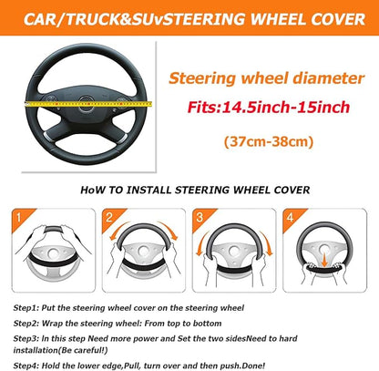Osilly 15 Inch Car Leather Steering Wheel Cover, Automotive Accessories Elastic Breathable Anti-Slip Soft Wheel Protector Fits Men and Women, Suitable for SUVs, Trucks, Vehicles and RVs (Light Blue)
