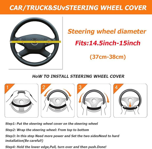 Osilly 15 Inch Car Leather Steering Wheel Cover, Automotive Accessories Elastic Breathable Anti-Slip Soft Wheel Protector Fits Men and Women, Suitable for SUVs, Trucks, Vehicles and RVs (Green)
