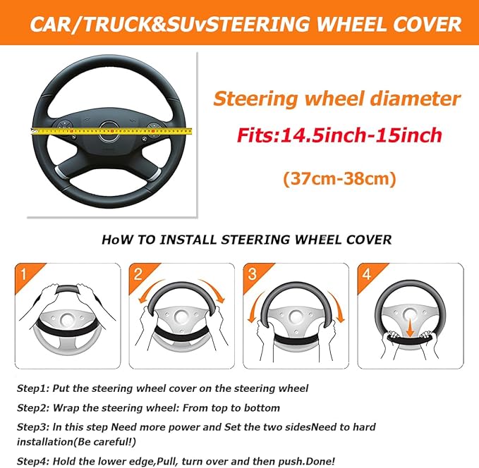 Osilly 15 Inch Car Leather Steering Wheel Cover, Automotive Accessories Elastic Breathable Anti-Slip Soft Wheel Protector Fits Men and Women, Suitable for SUVs, Trucks, Vehicles and RVs (White)
