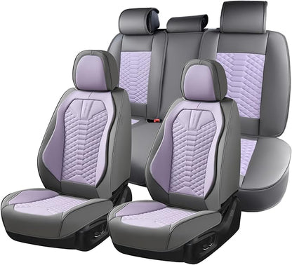 Coverado Seat Covers Full Set, Waterproof Nappa Leather Seat Covers for Cars, 5 Seats Universal Car Seat Protectors, Gray and Purple Car Seat Covers Car Seat Cushions Fit for Most Cars (Gray&Purple)