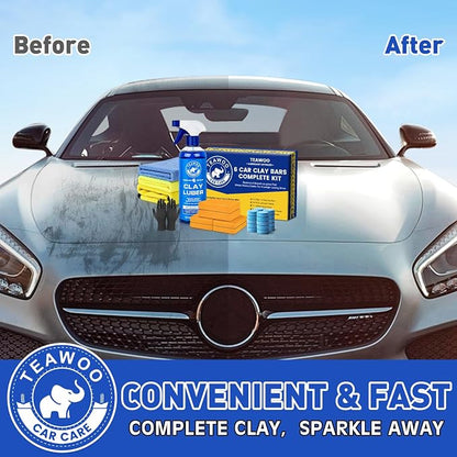 TEAWOO Clay Bars Kit, 6 Clay Bars & 20 PCS Lubricant Tablets, Complete Car Detailing Kit, Spray Bottle, Disposable Gloves and Microfiber Towels for Car Detailing Cleaning