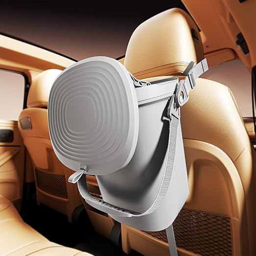 Waretary Trash Can for Car Garbage: Leakproof Silicone Car Waste Bin w/Lid for Drivers and Passengers; 2 Gallon Garbage Container for Vehicle, Sedan, SUV, Van, MPV & Truck (Gray)