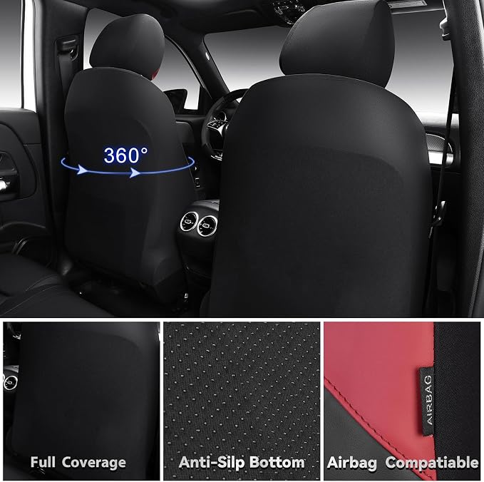 CAR PASS Memory Foam Leather Front Seat Covers, Breathable Perforated Nappa Leather Seat Covers Universal Fit for Cars,SUV,Truck Seat Covers Thick 3D Foam Comfort, Airbag Compatible Black Burgundy Red