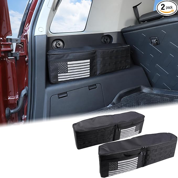 Aunginsy 2PCS Trunk Organizer Compatible with Toyota FJ Cruiser 2007-2021+, Car Left & Right Side Trunk Storage Bags Backseat Hanging Storage Multi-Compartment Accessories, With USA Flag Pattern