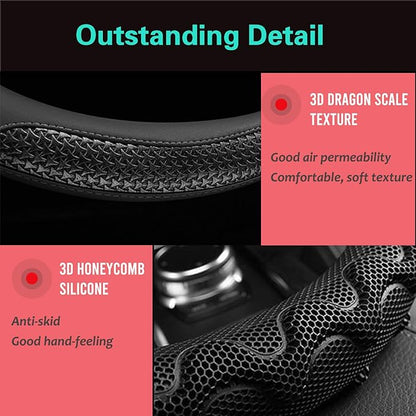 PINCTROT Large Size Steering Wheel Cover Great Grip with 3D Honeycomb Anti-Slip Design, 15.5-15.75 Inch (All Black)