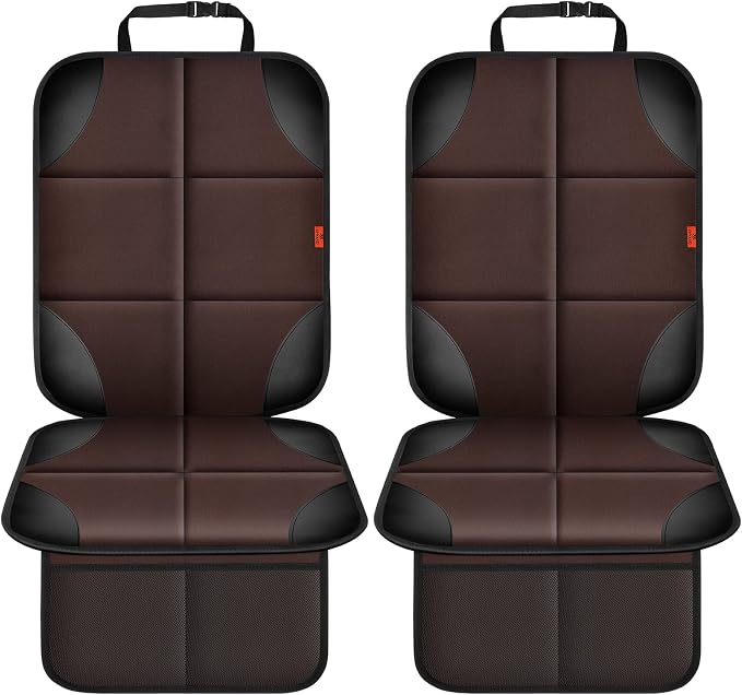 XHYANG Car Seat Protector 1 Pack Car Seat Cushion Mat Thickest Padding,Waterproof 600D Fabric Car Seat Covers for Non-Slip Backing Mesh Pockets for Baby and Pet (Brown, 2 Pcs)