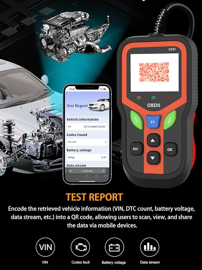 OBD2 Scanner - Car Code Reader Diagnostic Tool for Check Engine Light, Fault Code Reader & Reset, Real-Time Data, Voltage Test, EVAP & I/M Readiness for All OBD II Cars Since 1996 OBD2 V321