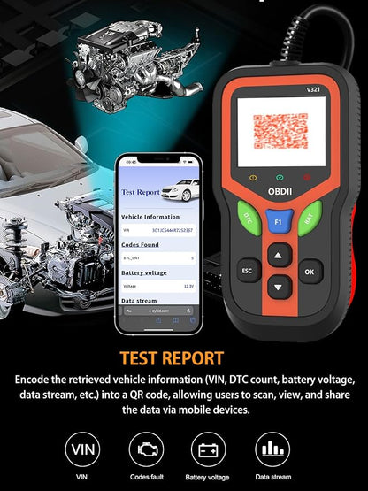 OBD2 Scanner - Car Code Reader Diagnostic Tool for Check Engine Light, Fault Code Reader & Reset, Real-Time Data, Voltage Test, EVAP & I/M Readiness for All OBD II Cars Since 1996 OBD2 V321