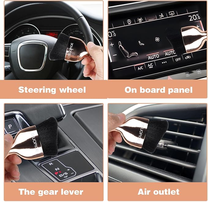 Car Interior Cleaning Brush, Car Duster Interior,Car Detailing Brush Dusting Brush,Car Interior Cleaning Tool, Auto Soft Hair Car Brush,Auto Interior Dust Brush for Air Vents(Rose Gold)