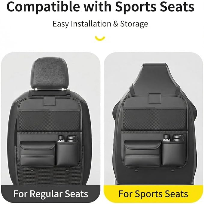 Car Backseat Organizer with Foldable Table Tray,Hanging Storage Bag with Touch Screen Phone Holder,Premium PU Leather Material,Compatible with Most Vehicles,Inner Car Accessories