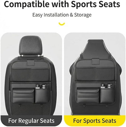 Car Backseat Organizer with Foldable Table Tray,Hanging Storage Bag with Touch Screen Phone Holder,Premium PU Leather Material,Compatible with Most Vehicles,Inner Car Accessories