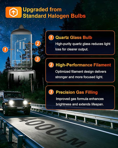 9007/HB5 Halogen Headlight Bulbs,12V 55W Standard Halogen,4000 Lumens,3800K,Headlight High and Low Beam,Automotive Headlight Bulbs,Head Light Bulbs for Car,Pack of 2