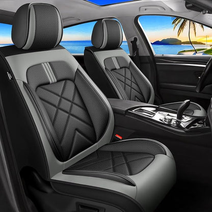 Edge Car Seat Covers Fit for Ford Edge 2007-2026, Premium Full Coverage Leather Automotive Seat Protectors, All Seasons Waterproof Breathable, Airbag Compatible, 2 Front Seats, Black Gray