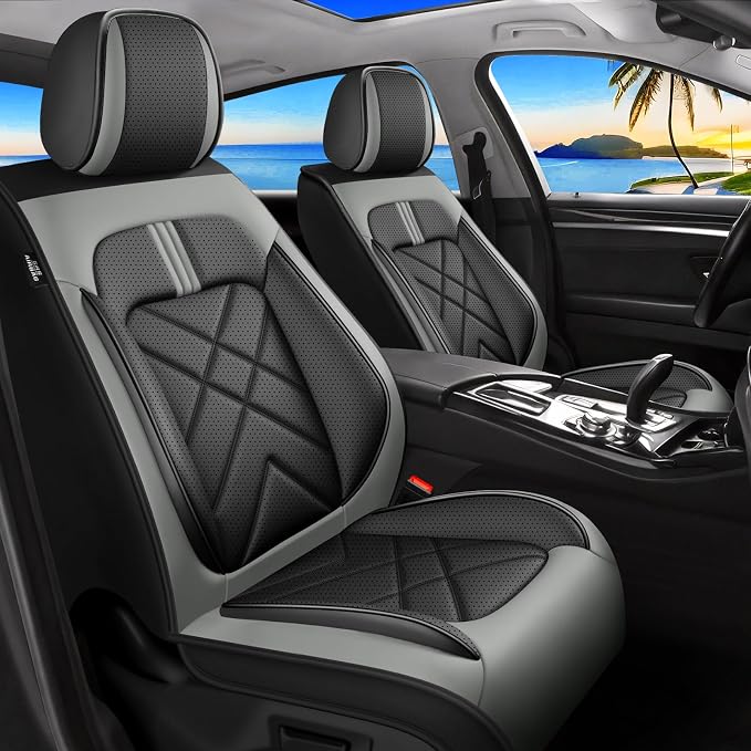 Bolt Car Seat Covers Fit for Chevrolet/Chevy Bolt 2016-2020, Full Coverage Leather Waterproof Breathable Seat Covers, Automotive Seat Protectors, Airbag Compatible, (Front Seats, Black Gray