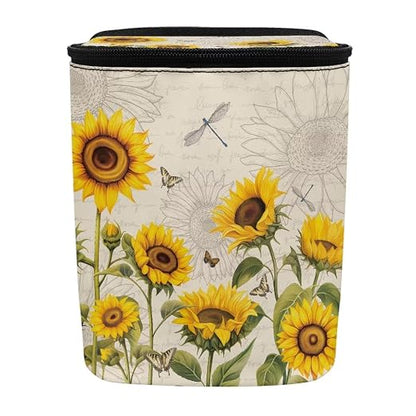 BIGCARJOB Sunflower Dragonfly Car Trash Bags for Back Seat,Sunflower Car Garbage Bin with Lids,Foldable Auto Interior Storage Bags Hanging Accessories