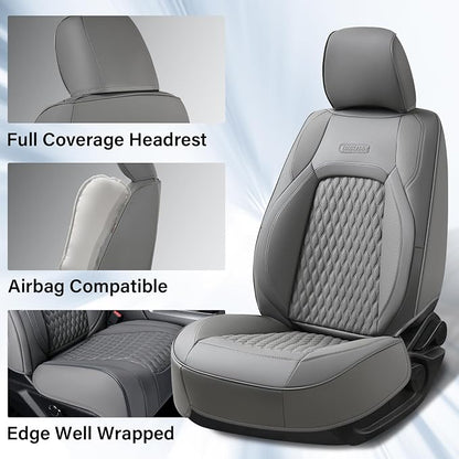 Coverado Dodge Ram 1500 Flat Front Seat Covers, Faux Leather Truck Gray Car Seat Covers Fit for 2009-2018 Dodge Ram 1500 2500 3500 Crew/Mega Cab Trucks