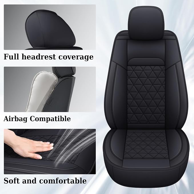 Coverado Ram Seat Covers Full Set, Waterproof Ram 1500 Seat Cover Compatible with 2002-2026 Dodge RAM 1500 2500 3500 Crew Quad Cab with Curved Bench, Black