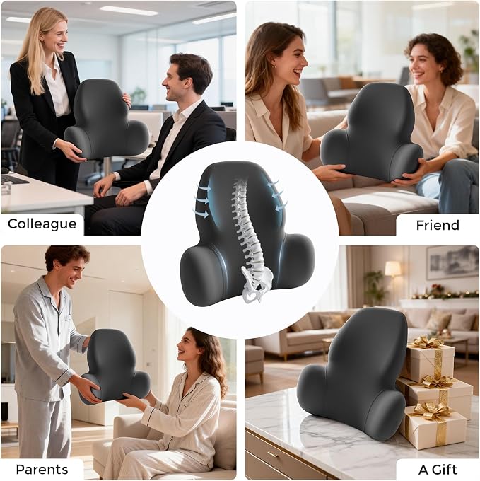 BABUR Wide Memory Foam Lumbar Support Pillow for Car Seat, Office Chair, Couch & Sofa - Ergonomic Back Cushion with Machine Washable Removable Cover, Lower Back Relief, Black