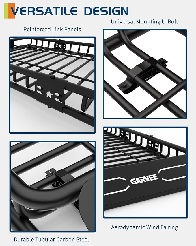 GarveeLife 46 in x 36 in Universal Roof Rack Carrier Basket, 200 LBS Capacity Rooftop Cargo Rack, Car Top Luggage Holder Basket Heavy Duty for SUVs, Trucks, Vehicles