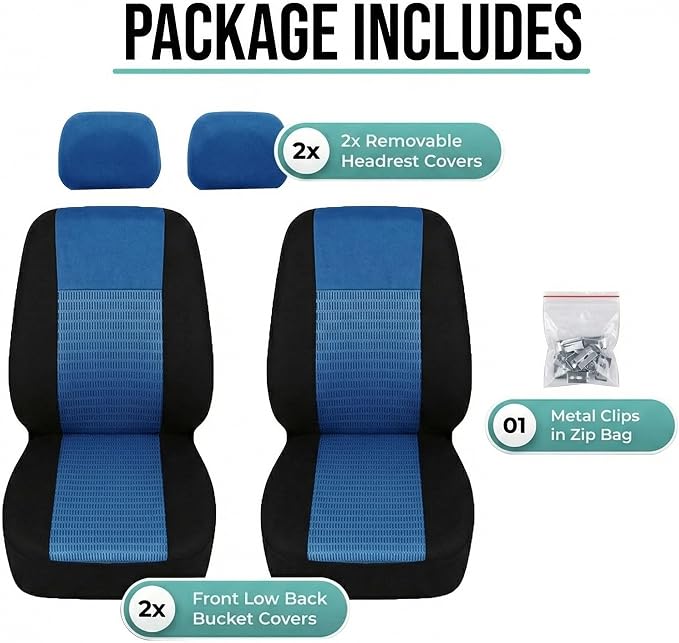 FH Group Universal Car Seat Covers Front Set for SUV Truck Sedan Vans | 3D Textured Breathable Fabric Seat Cover Set Protector with Airbag Compatible Interior Upgrade - Blue
