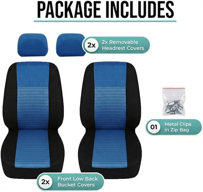 FH Group Universal Car Seat Covers Front Set for SUV Truck Sedan Vans | 3D Textured Breathable Fabric Seat Cover Set Protector with Airbag Compatible Interior Upgrade - Blue