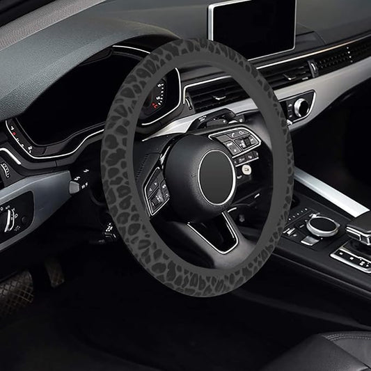 Black Leopard Cheetah Steering Wheel Cover, Anti-Slip Universal Car Steering Wheel Cover for Women Girls, Soft Breathable Neoprene 15 Inch Car Accessories Case fit for Cars Auto SUVs