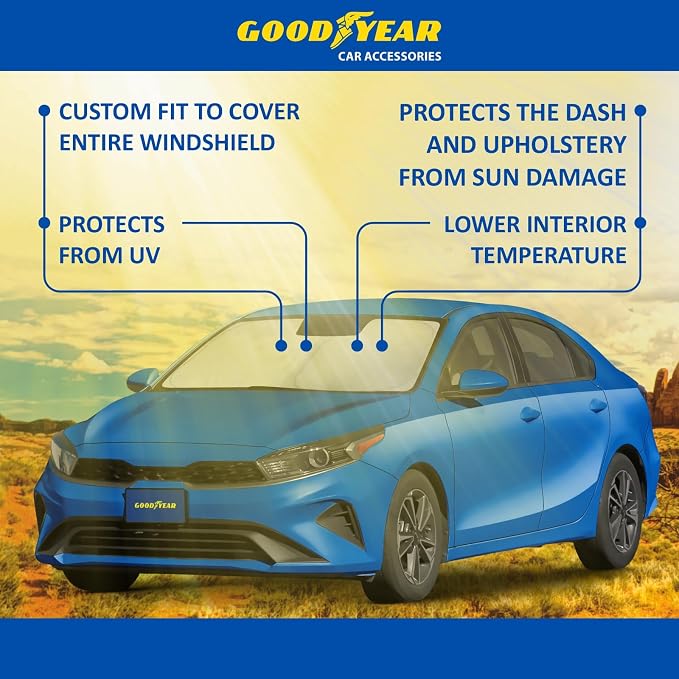 Goodyear Foldable Windshield Sunshade for Kia Forte 2019-2024, Car Accessories, Sunshade Cover, Sun Shade Car Windshield, Window Sun Blocker - GY008232