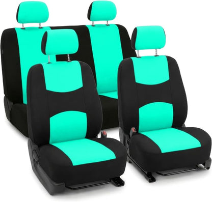 FH Group Bright Flat Cloth Full Set Automotive Seat Covers Front Set and Rear Solid Bench Mint Black Seat Covers w. Gift Universal Fit Interior Accessories for Cars Trucks and SUVs