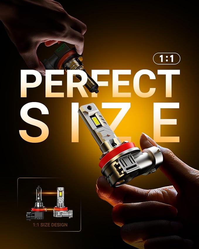 SEALIGHT H11 Fog Light Bulbs, 40000LM 8X Brightness H8/H9/H16 Light Bulbs, 6500K Cool White Bulbs with 15000RPM Fan, Plug and Play, IP68 Waterproof, Pack of 2