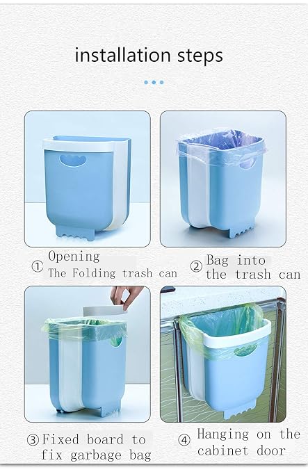 Kitchen Hanging Trash Can,Collapsible Small Garbage Bin for Kitchen Cabinet Cupboard Door, Portable Folding Home Outdoor Plastic Waste Container - 10 L / 2.6 Gallon (Green) (Blue)