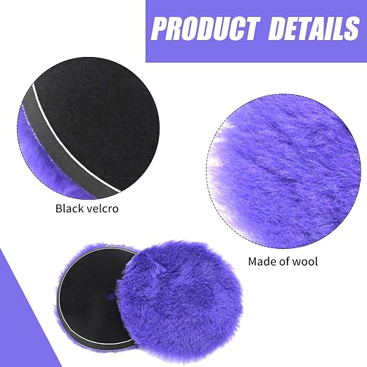 2Pcs 6" /150mm Wool Cutting Pads, Wool Polishing Pads, Wool Buffing and Polishing Pad Set, Purple, for Car Polishing