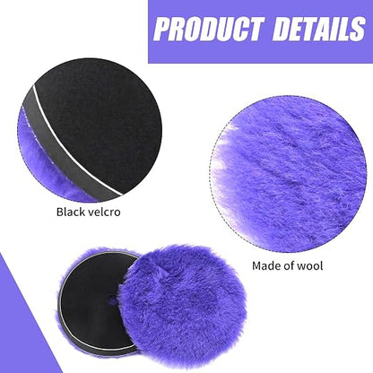 2Pcs 6" /150mm Wool Cutting Pads, Wool Polishing Pads, Wool Buffing and Polishing Pad Set, Purple, for Car Polishing