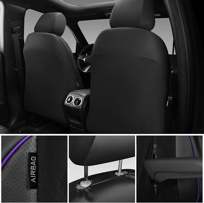 CAR PASS 3D Foam PU Leather Car Seat Covers, Universal Seat Covers Front 2 for Trucks SUV Sedan Automotive Seat Covers Armrest Airbag Compatible Waterproof Comfortable Faux Nappa Leather Black Purple