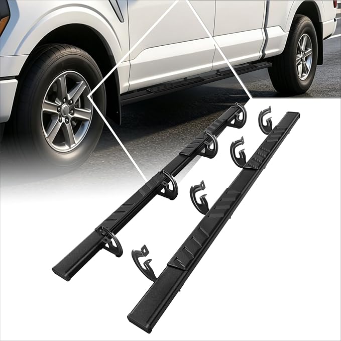 [Pair] 5 Inch Black Stainless Running Boards/Side Steps/Nerf Bars Compatible with 04-14 Ford F150 Crew Cab